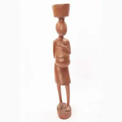African Mother and Child Wooden Statue, handcrafted from ebony wood, perfect for decor or gifting, available at BaobabMart.