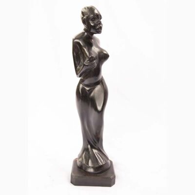 Handcarved Ebony Wood African Woman Statue, symbolizing grace and culture, handcrafted and available at BaobabMart.