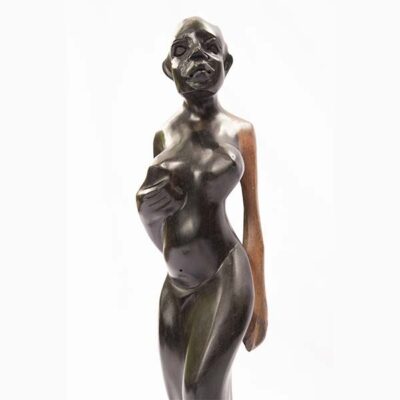 Handcarved Ebony Wood African Woman Statue, symbolizing grace and culture, handcrafted and available at BaobabMart.