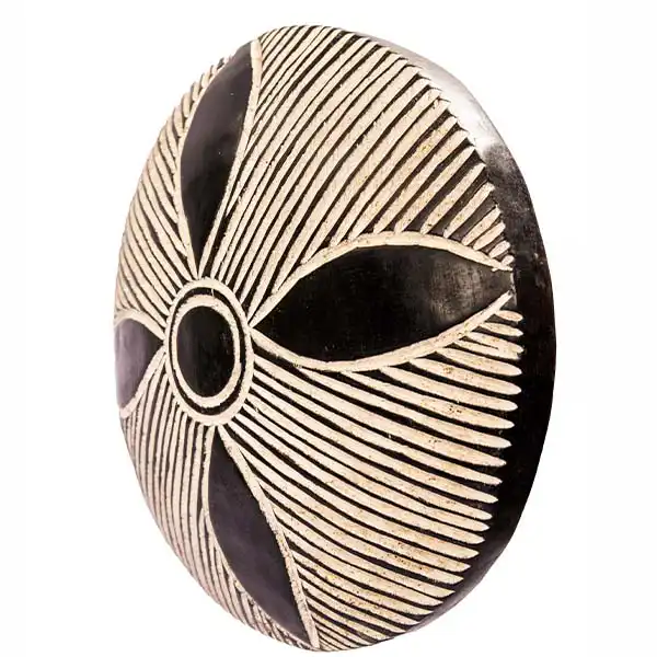 Bamileke Traditional Shield with 4 Leaf Clover Finishing, a unique African decor piece, available at Baobabmart.