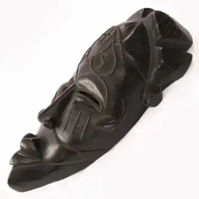 Black African Handmade Tikar Mask, handcrafted African decor piece with cultural design, available at Baobabmart.