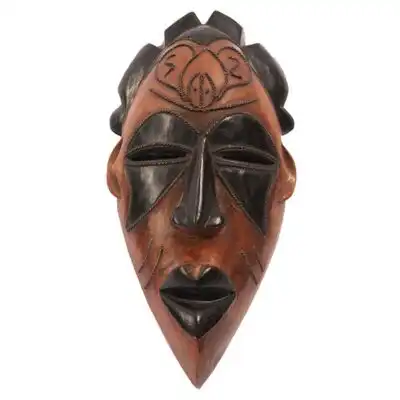 Black and Brown Vintage African Tikar Mask, authentic African decor piece with cultural design, available at Baobabmart.