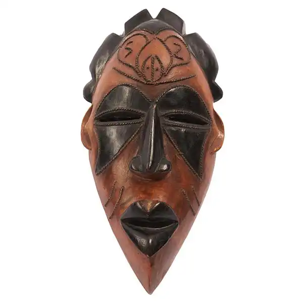 Black and Brown Vintage African Tikar Mask, authentic African decor piece with cultural design, available at Baobabmart.