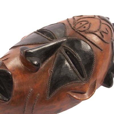 Black and Brown Vintage African Tikar Mask, authentic African decor piece with cultural design, available at Baobabmart.