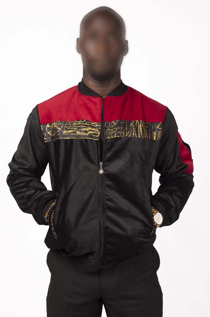 Stylish Bold Black and Red Afritude Jacket with left pocket, available on Baobabmart.
