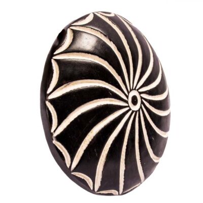 Black and White Round Bamileke Shield, authentic African decor piece, available at Baobabmart.