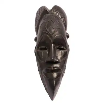 Black Hand Carved African Wooden Mask for sale, intricately designed for decor or collections, available at BaobabMart.