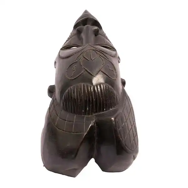 Black wood carved African mask 3 Black Hand Carved African Wooden Mask, intricately designed for decor or collections, available at BaobabMart.