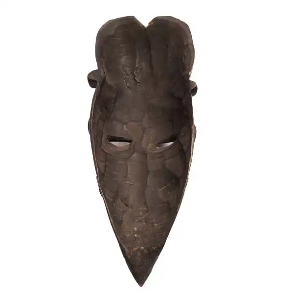 Black wood carved African mask 4 Black Hand Carved African Wooden Mask, intricately designed for decor or collections, available at BaobabMart.