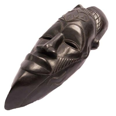 Black Hand Carved African Wooden Mask, intricately designed for decor or collections, available at BaobabMart.