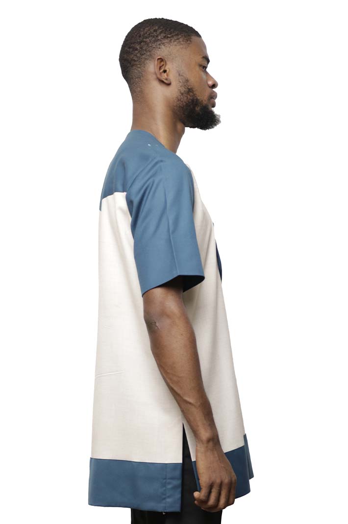 Blue and white short sleeves men shirt with a pocket infront 4 Blue and White Short Sleeves Men Shirt with front pocket, ideal for casual and semi-formal wear, available at Baobabmart.