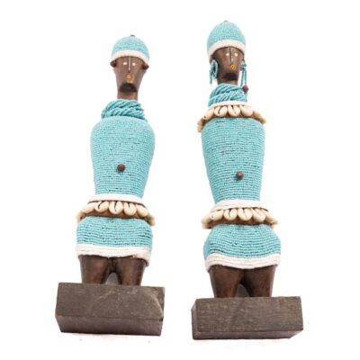 Handcrafted Couple African Blue Namji Doll, symbolizing love and unity, perfect for decor or gifting, available at BaobabMart.