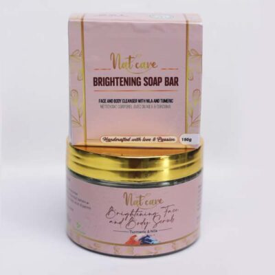 Nat Care Brightening Scrub and Soap Bar, a complete set for cleansing, exfoliating, and brightening, available at BaobabMart.