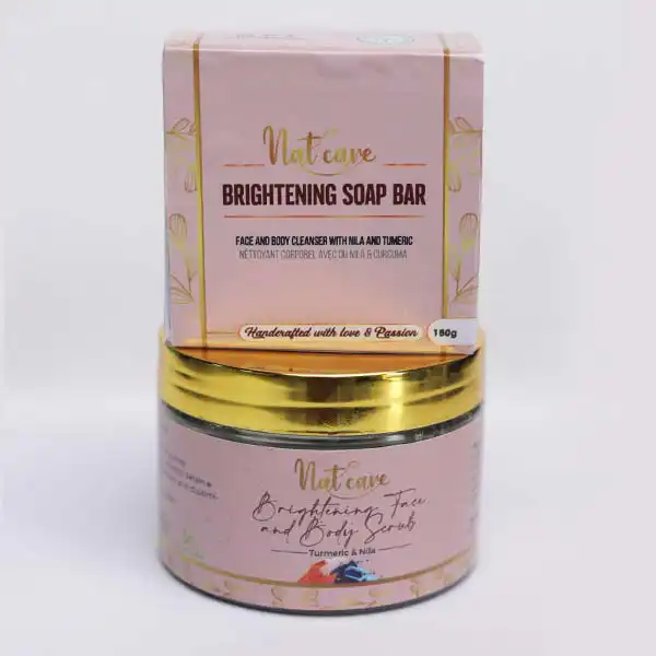 Nat Care Brightening Scrub and Soap Bar, a complete set for cleansing, exfoliating, and brightening, available at BaobabMart.