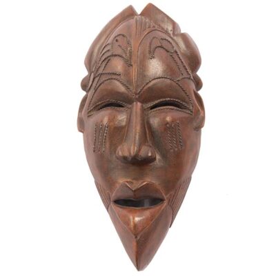 Handmade Brown African Tikar Mask, cultural African decor piece, available at Baobabmart.