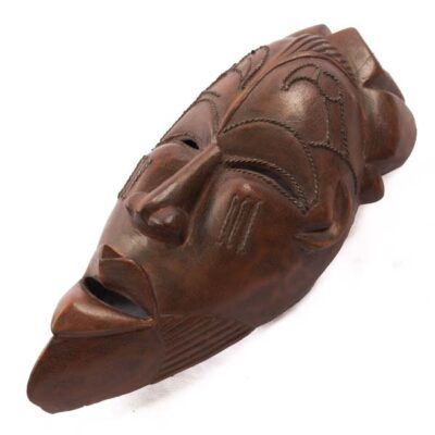 Handmade Brown African Tikar Mask, cultural African decor piece, available at Baobabmart.