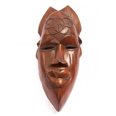 Brown Wood Carved African Mask, intricately handcrafted for decor or collections, available at BaobabMart.