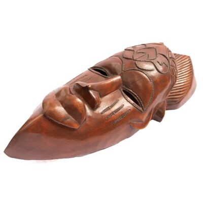 Brown Wood Carved African Mask, intricately handcrafted for decor or collections, available at BaobabMart.