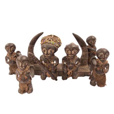 Cameroon Grassfield Royal Sculpture Collection featuring King, Queen, and four Guards, handcrafted with intricate detailing, available at BaobabMart.
