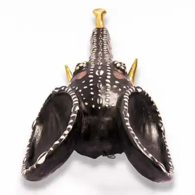 Handcrafted African Elephant Head Sculpture, authentic African decor piece, available at Baobabmart.
