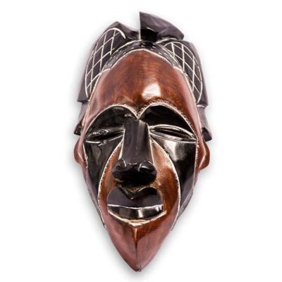 Handcrafted Female African Tikar Mask, traditional African art piece, available at Baobabmart.