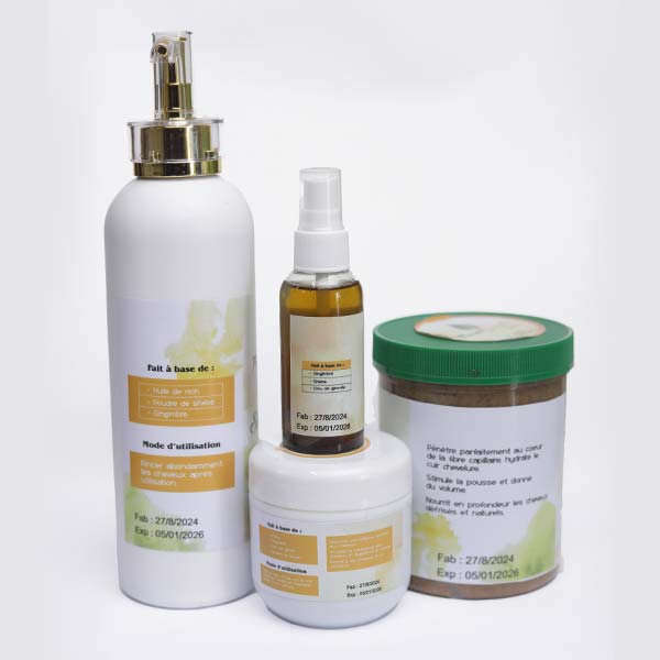 Flora Growth Hair Collection featuring mask, shampoo, cream, and serum, made with natural ingredients for healthy hair care, available at Baobabmart.