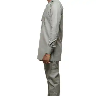Grey African Men Long Sleeves Kaftan with traditional design, perfect for formal and casual events, available at Baobabmart.