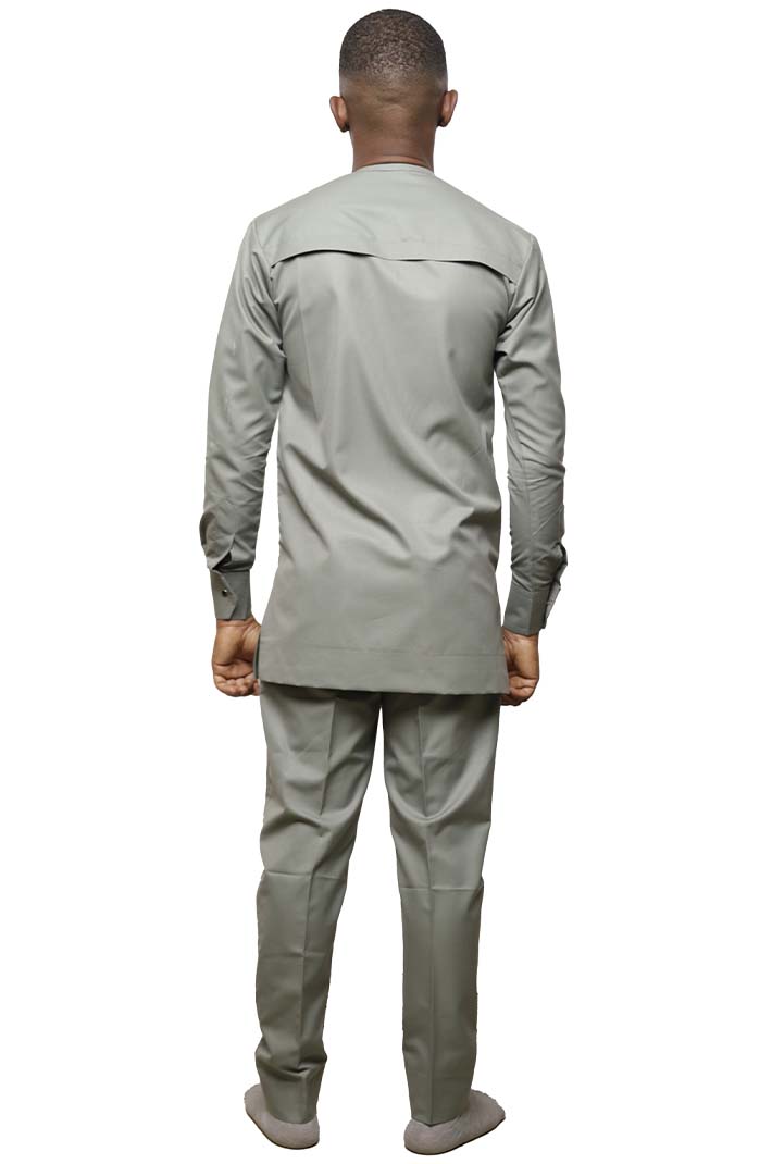 Grey men long sleeves kaftan 3 Grey African Men Long Sleeves Kaftan with traditional design, perfect for formal and casual events, available at Baobabmart.