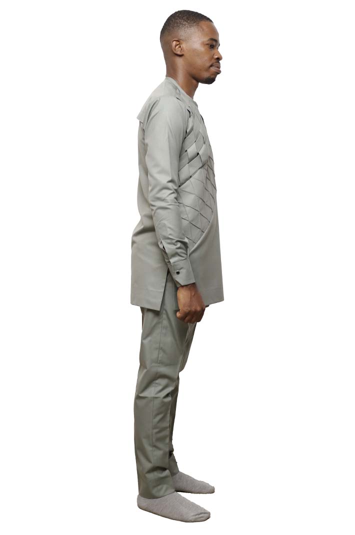 Grey men long sleeves kaftan 4 Grey African Men Long Sleeves Kaftan with traditional design, perfect for formal and casual events, available at Baobabmart.