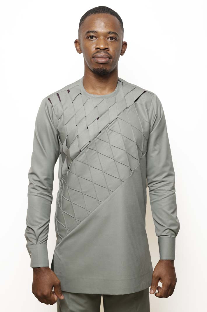 Grey men long sleeves kaftan 5 Grey African Men Long Sleeves Kaftan with traditional design, perfect for formal and casual events, available at Baobabmart.