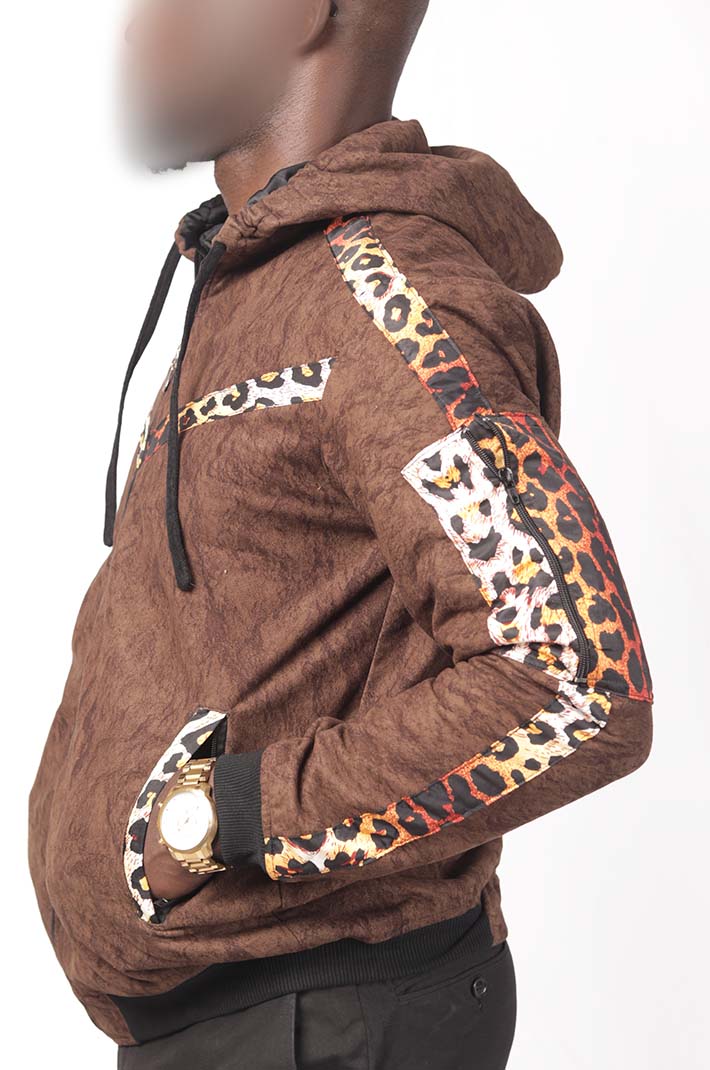 Jacket with hood 3 Men Jacket with Hood and Panther Skin Finishing featuring African-inspired pattern, available at Baobabmart.
