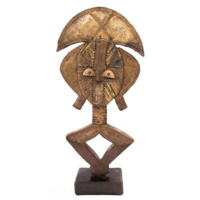 Kota Reliquary Authentic Antique African Sculpture, handcrafted metal art symbolizing African spirituality, available at BaobabMart.