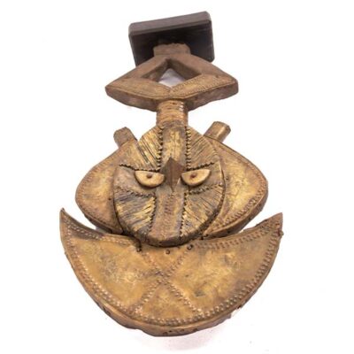 Kota Reliquary Authentic Antique African Sculpture, handcrafted metal art symbolizing African spirituality, available at BaobabMart.
