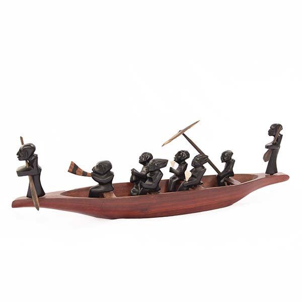 Large Handmade African Canoe with Passengers, intricately handcrafted cultural art piece, available at Baobabmart.