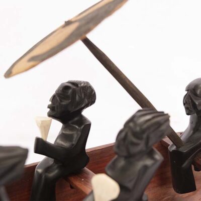 Large Handmade African Canoe with Passengers, intricately handcrafted cultural art piece, available at Baobabmart.