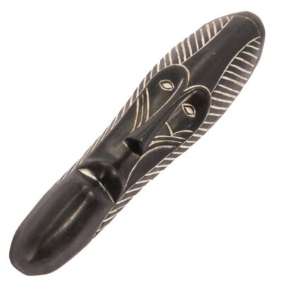 Long Black and White African Tribal Mask, handcrafted with intricate carvings, symbolizing African heritage, available at BaobabMart.