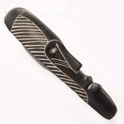 Long Black and White African Tribal Mask, handcrafted with intricate carvings, symbolizing African heritage, available at BaobabMart.