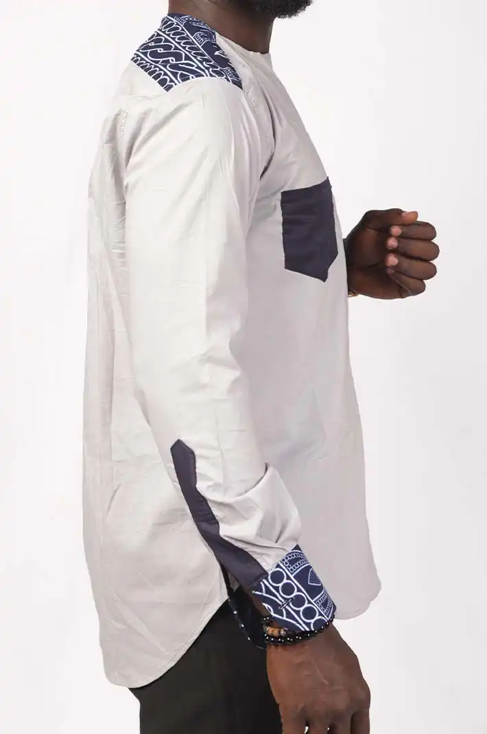 Long sleeve Boubou African Men Shirts with two chest pockets, authentic African patterns, available at Baobabmart.