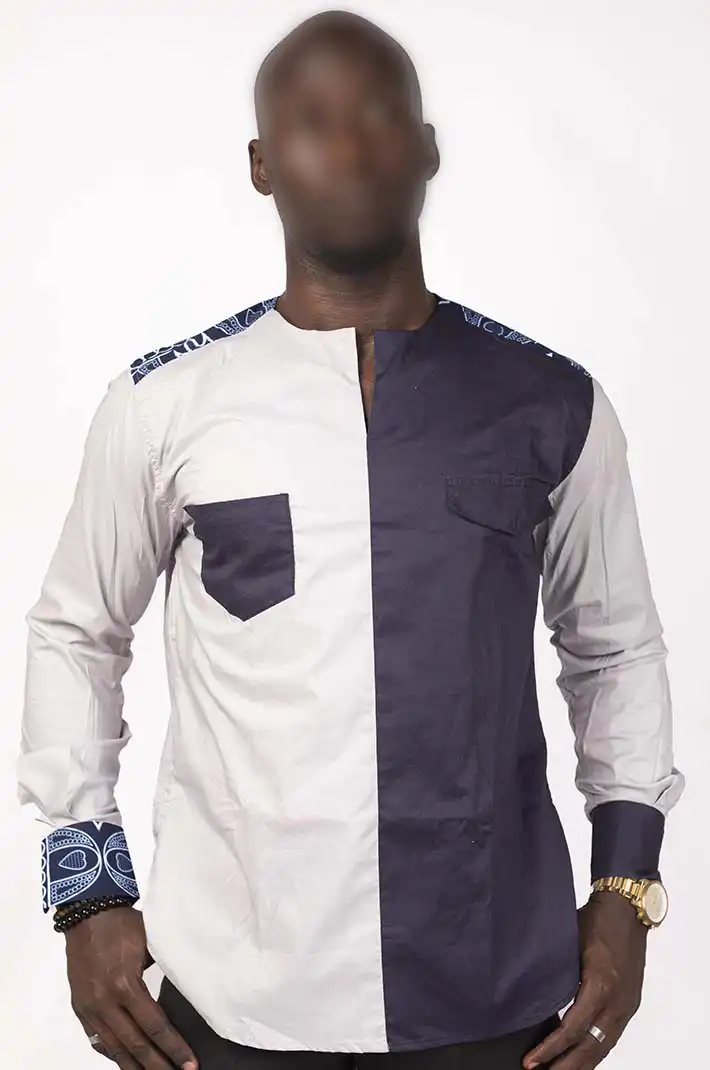 Long sleeve Boubou African Men Shirts with two chest pockets, authentic African patterns, available at Baobabmart.