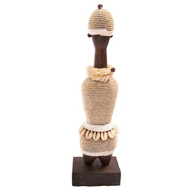 Male Namji African Doll crafted with wood and cowrie shells, authentic African decor available at Baobabmart.
