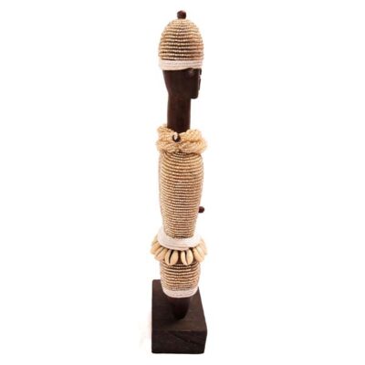 Male Namji African Doll crafted with wood and cowrie shells, authentic African decor available at Baobabmart.