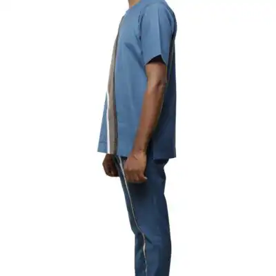 Blue and Grey Dashiki Tracksuit for Men with traditional African patterns, ideal for casual and active wear, available at Baobabmart.