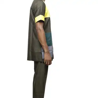Multi-Colored Short Sleeve Dashiki Tracksuit for Men with vibrant African patterns, perfect for casual wear, available at Baobabmart.