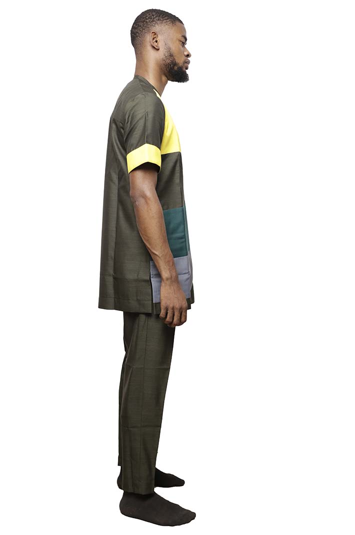 Multi-Colored Short Sleeve Dashiki Tracksuit for Men with vibrant African patterns, perfect for casual wear, available at Baobabmart.