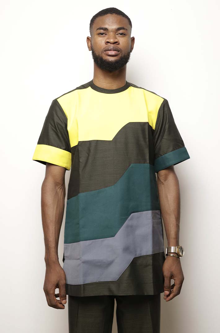 Men tradition multi-colored tracksuit 5 Multi-Colored Short Sleeve Dashiki Tracksuit for Men with vibrant African patterns, perfect for casual wear, available at Baobabmart.