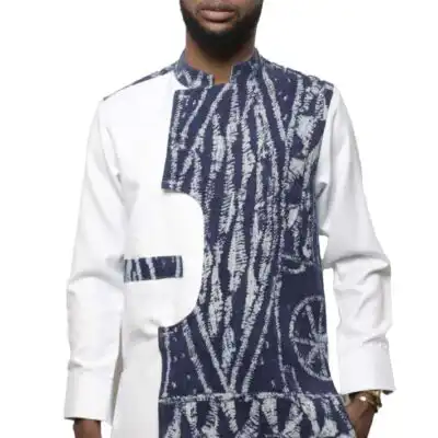 Traditional Ndop Fabric Tunic and Trousers Set, authentic African attire, available at Baobabmart.