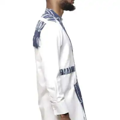 Traditional Ndop Fabric Tunic and Trousers Set, authentic African attire, available at Baobabmart.