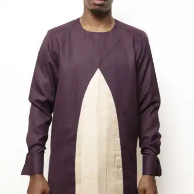 Oxblood Men Formal Long Sleeve African Shirt with African accents, ideal for formal occasions, available at Baobabmart.
