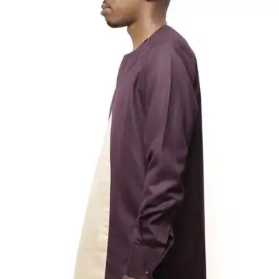 Oxblood Men Formal Long Sleeve African Shirt with African accents, ideal for formal occasions, available at Baobabmart.