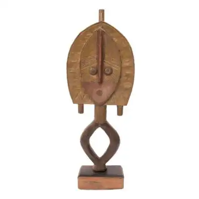 African Reliquary Guardian Metal Figure, handcrafted with intricate details, symbolizing protection and spirituality, available at BaobabMart.